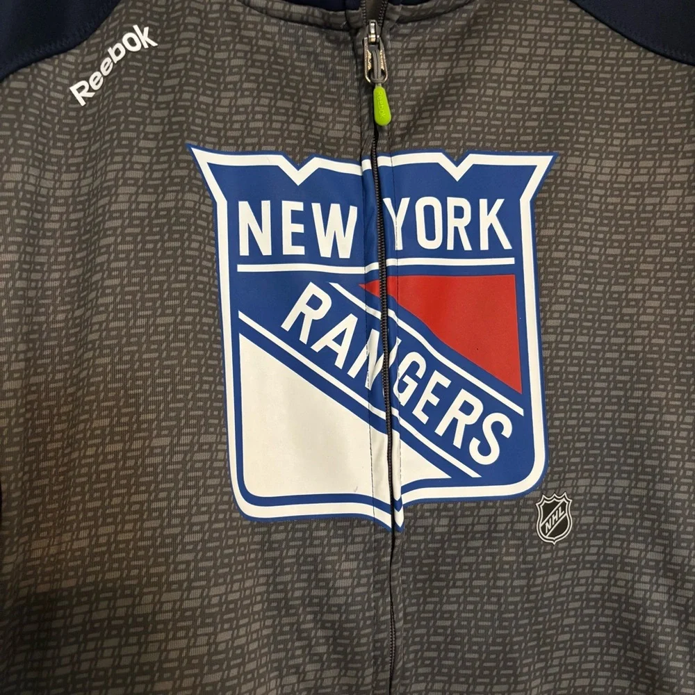 Reebok New York Rangers Zip-Up Jacket - Blue and Gray